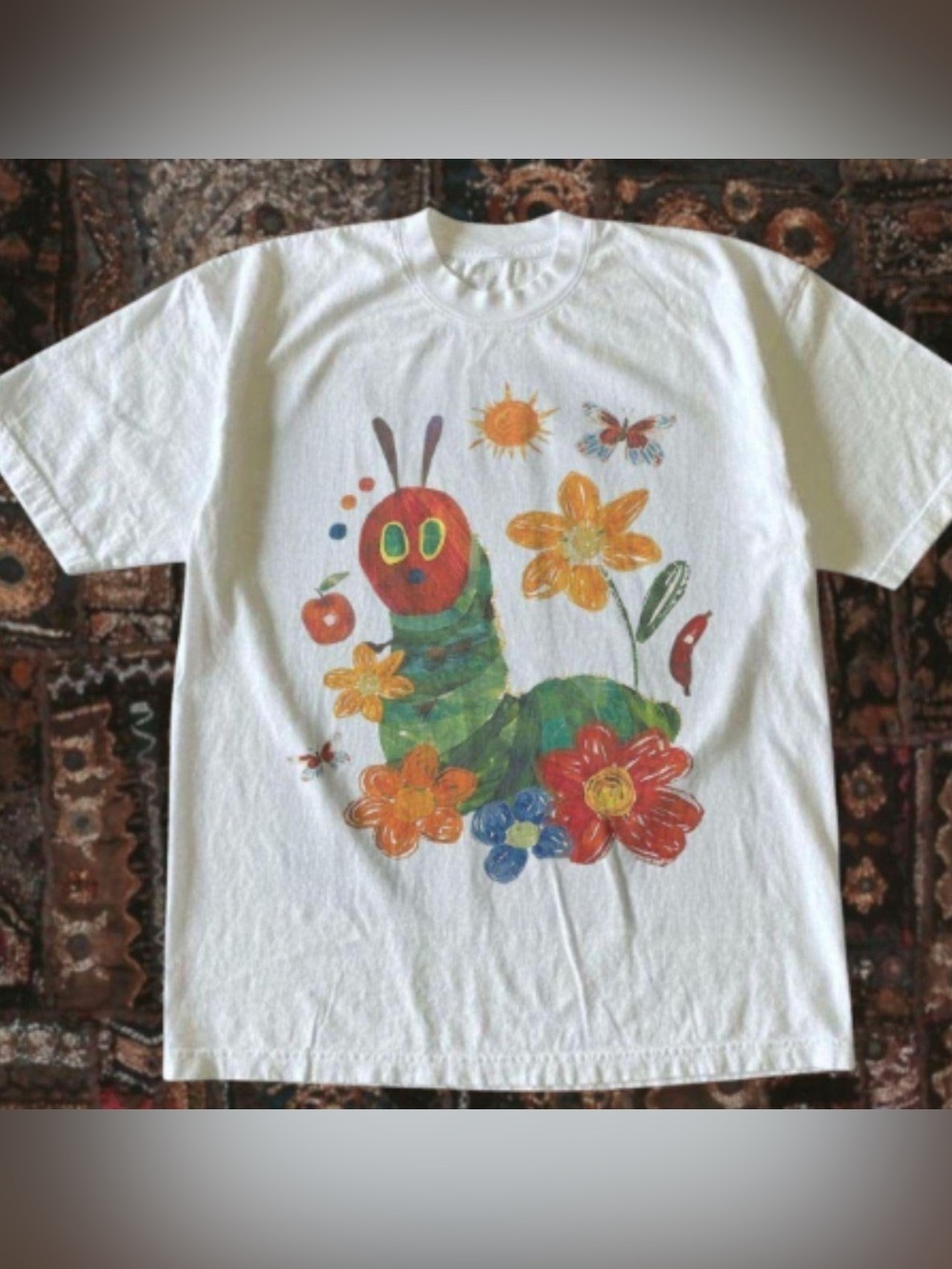 White Short-Sleeve Tee with Colorful Caterpillar Graphic unisex t-shirt